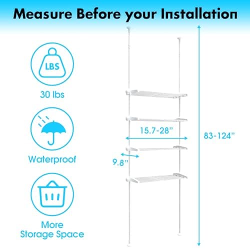 White Bathroom Space Saver Shelf with Adjustable Rack