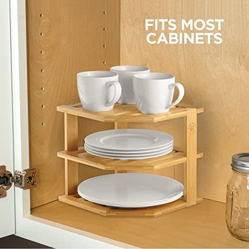 Bamboo Corner Cabinet Organizer Rack - Kitchen, Bathroom & Pantry Space Saver