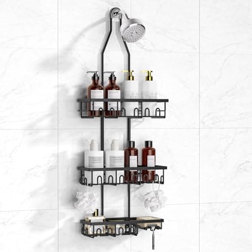 Rustproof Black Shower Caddy with Extendable Rack & Soap Holder