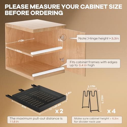 2 Pack Expandable Cabinet Organizer for Kitchen Framed Cabinets, 21" Deep Black