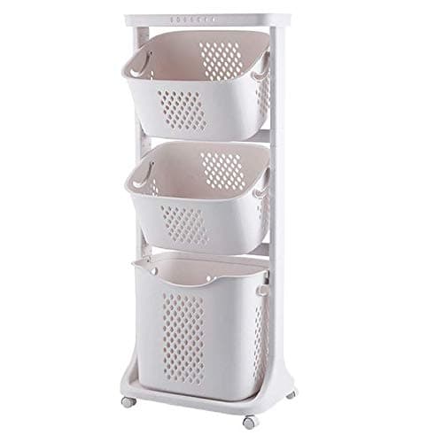 Manskskim 3-Layer Laundry Basket with Wheels for Bathroom Storage