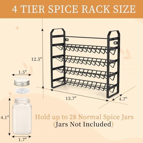 4-Tier Spice Rack Organizer for Cabinet, Kitchen Countertop Wall Mount