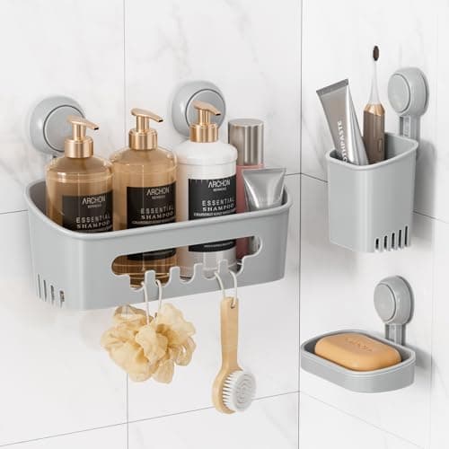 Leverloc No-Drilling Rustproof Black Bathroom Shower Caddy & Hooks, 2 Pack