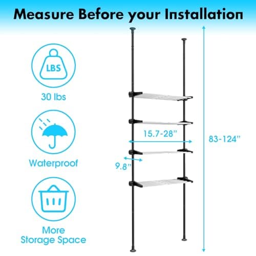 Black Adjustable 4-Tier Bathroom Organizer Over the Toilet Space Saver