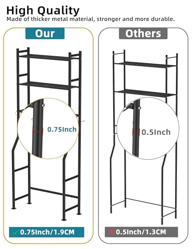 Black 3-Tier Over-the-Toilet Storage Shelves with Hooks and Paper Holder