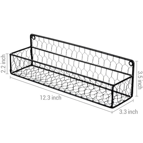 MyGift 12-Inch Black Chicken Wire Wall Mount Spice Rack, Set of 2