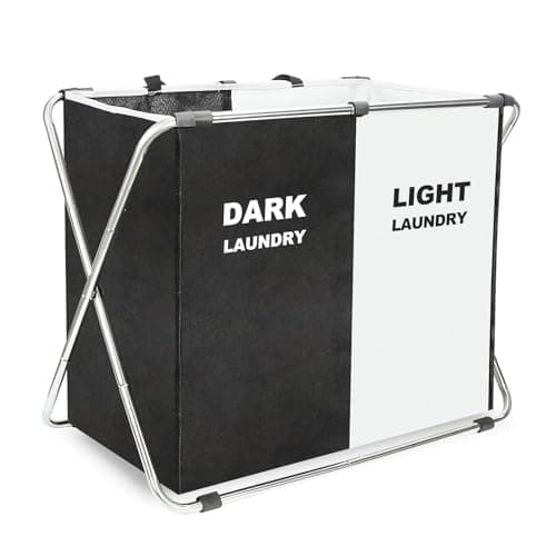 135L Laundry Sorter Basket with Aluminum Frame, 26" x 24" H, Black+White (2-Section)