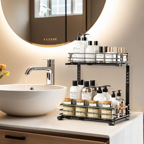 Under Sink Organizer for Kitchen and Bathroom, Metal Sliding Drawer, 2 Tier Storage - Black (2 Pack)