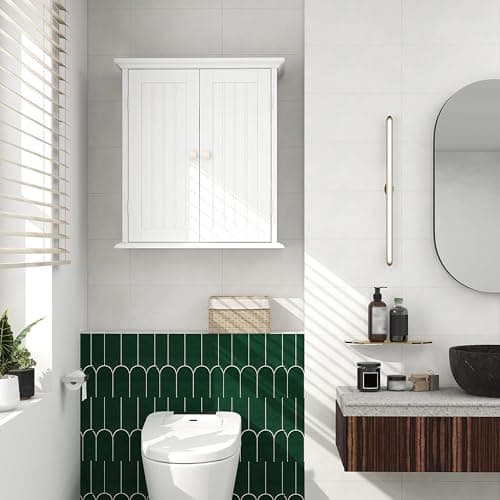 ChooChoo Toilet Wall Cabinet, Space-Saving Medicine Cabinet with 2 Doors & Shelves
