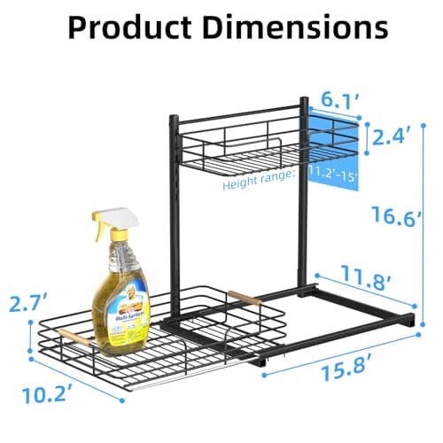 Delamu Height Adjustable Under Sink Organizer, 2 Pack Storage Shelf for Kitchen & Bathroom