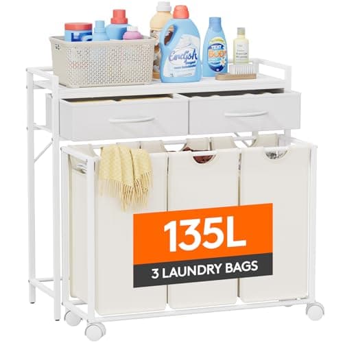 Lifewit Large Rolling Laundry Sorter with Shelf & Drawers, Rustic Brown and Black