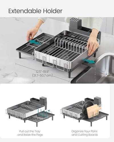 Large Expandable Stainless Steel Dish Drying Rack for Kitchen Counter by SONGMICS