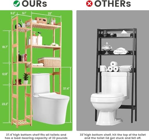 Sturdy Mystara Bamboo Over Toilet Storage Cabinet, Maximize Space, Easy Assembly