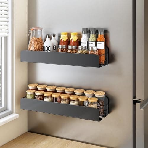 Kitstorack 2-Pack Wall-Mount Spice Rack with Adhesive - 15.7 Organizer for Smooth Walls, Black