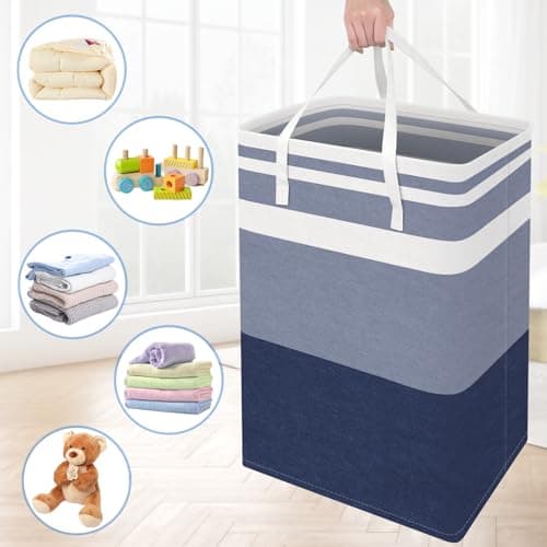 Collapsible Laundry Basket 3-Pack, Waterproof Hamper for Clothes and Towels, Easy Carry Handles, Gradient Blue, 88L