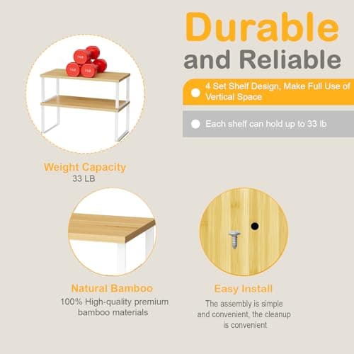 Large Wood Cabinet Organizers, Set of 4, Expandable Metal White