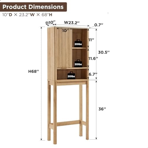 RedLemon Curved Profile Toilet Cabinet, 68" Tall, Faux Marble Top, Adjustable Shelf, Natural Oak