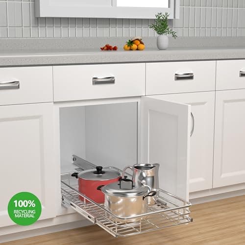 Premium Heavy-Duty Metal Slide Out Shelves for Kitchen Cabinets (17" W x 21" D) Anti-Rust Chrome Finish