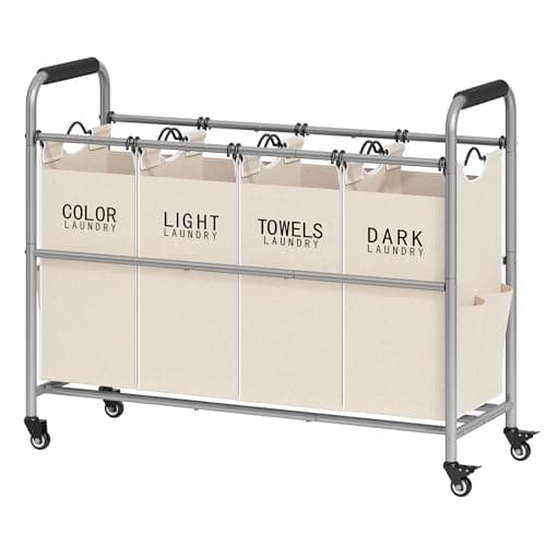 Tajsoon 4 Bag Laundry Sorter Cart, Black