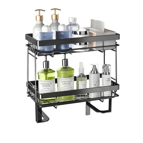 Toilet Storage Organizer Shelf, 2 Tier Stackable Bathroom Organizer & Storage Rack, Screwless Design, Punch-Free - Black