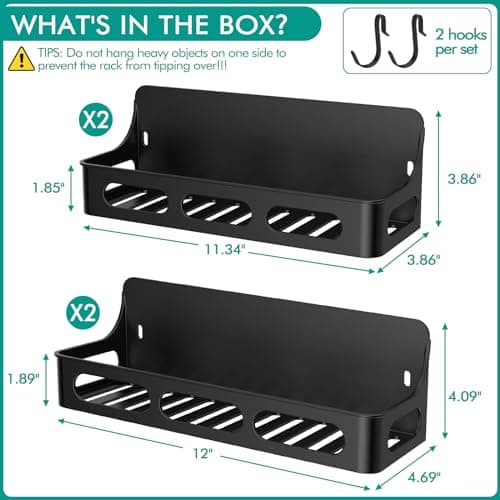 Goovilla Magnetic Spice Rack & Wall Baskets, Black 4-Pack