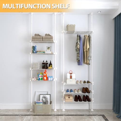 Stainless Steel 83-124 Inch Adjustable White Bathroom Organizer Spacesaver