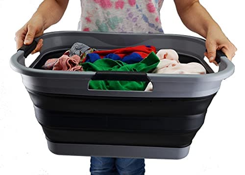 Sammart Collapsible 2-30L Laundry Basket - 24L Portable Storage Tub (Grey/Black)