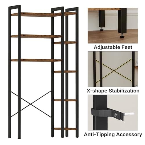 IRONCK Vintage Brown Over the Toilet Storage Organizer with 8-Tier Shelf