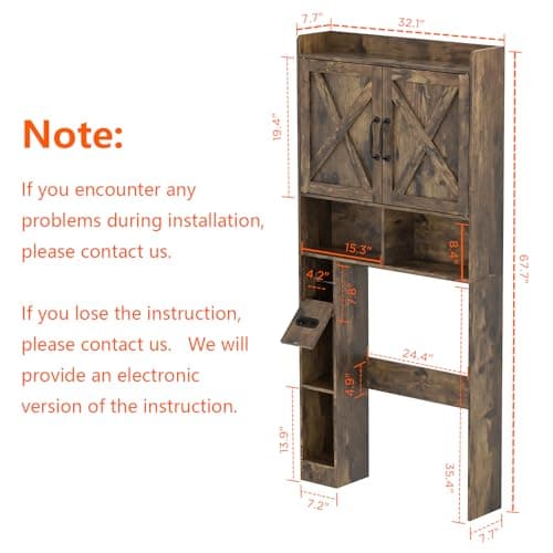 JOKOLO Rustic Brown Freestanding Wooden Toilet Storage Cabinet