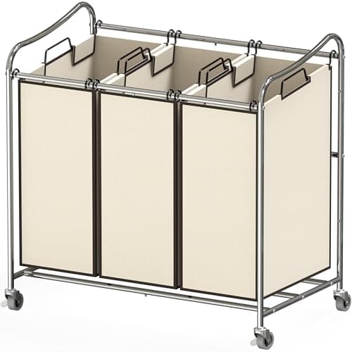 Heavy-Duty 3-Bag Laundry Sorter Cart, Chrome, Houseware