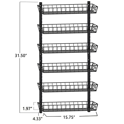 Adjustable Wall Mount Spice Rack for Kitchen, 6-Tier Organizer, Black