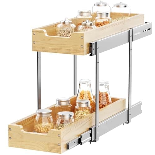 Heavy-Duty Wood Pull-Out Cabinet Organizer for Kitchen Pantry and Bathroom Storage