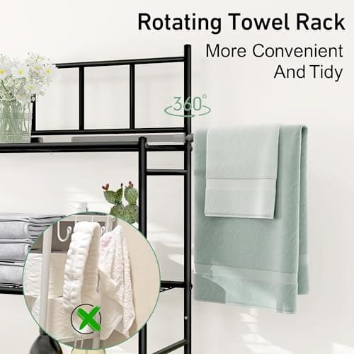 Toilet Storage Organizer Shelf with X-Shaped Bar and Hooks
