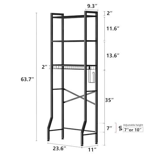 Black 3-Tier Over-Toilet Organizer Shelf with Basket (Freestanding)