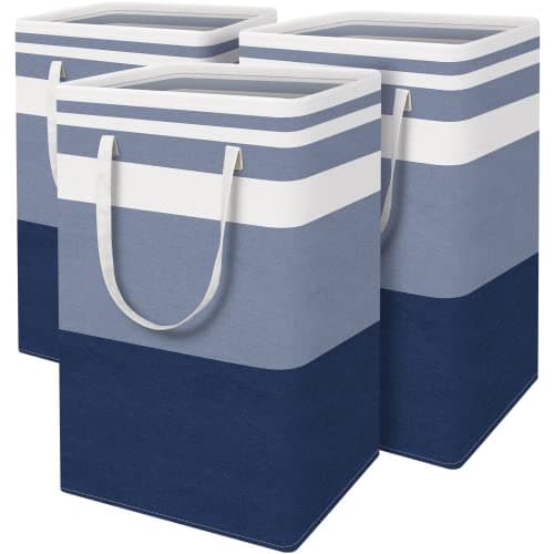 Collapsible Laundry Basket 3-Pack, Waterproof Hamper for Clothes and Towels, Easy Carry Handles, Gradient Blue, 88L