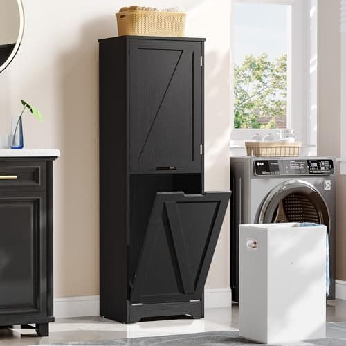DWVO Tall Laundry Cabinet - 53" Black Storage with Adjustable Shelves