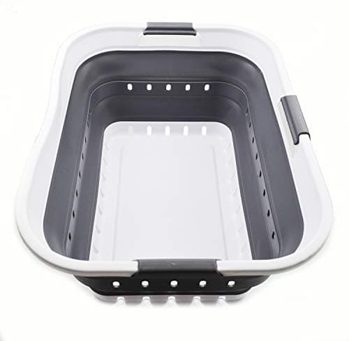 Collapsible 42L Plastic Laundry Basket - Space Saving Storage for Laundry - White/Grey (1, Adult)