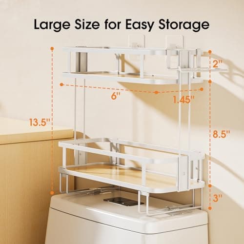 Over-The-Toilet Storage Shelf for Bathroom Organization, Large Capacity, Easy Installation, Rust-Resistant - White