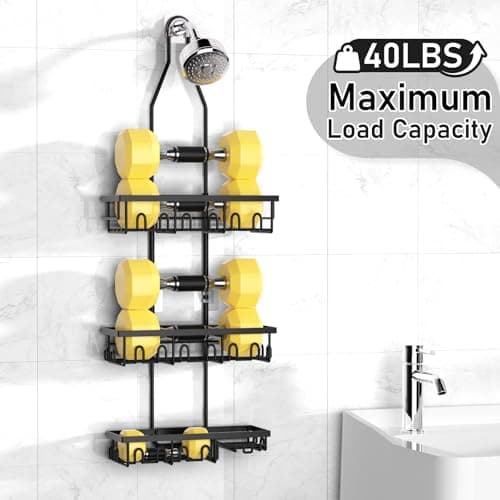 Rustproof Black Shower Caddy with Extendable Rack & Soap Holder