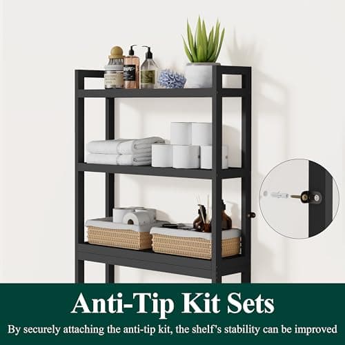Smiry 3-Tier Bamboo Over Toilet Organizer, Space-Saving Hook Storage, Black