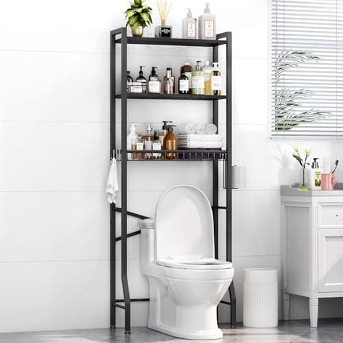 Black 3-Tier Over-Toilet Organizer Shelf with Basket (Freestanding)