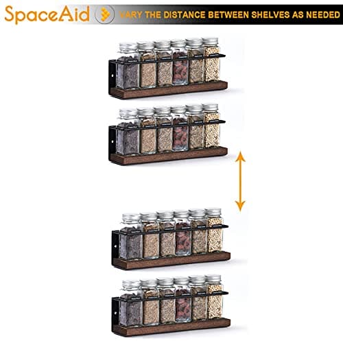 SpaceAid Spice Rack Organizer (4 Pack) for Cabinets or Wall with Labels - Wood Seasoning Shelf for Pantry