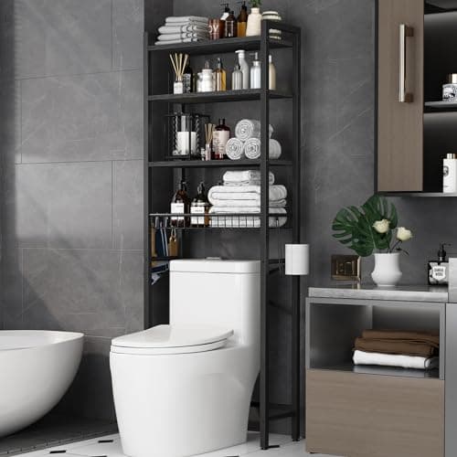 4-Tier Over-The-Toilet Storage Rack with Adjustable Shelf and Basket