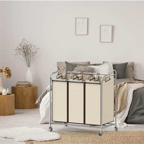 Heavy-Duty 3-Bag Laundry Sorter Cart, Chrome, Houseware