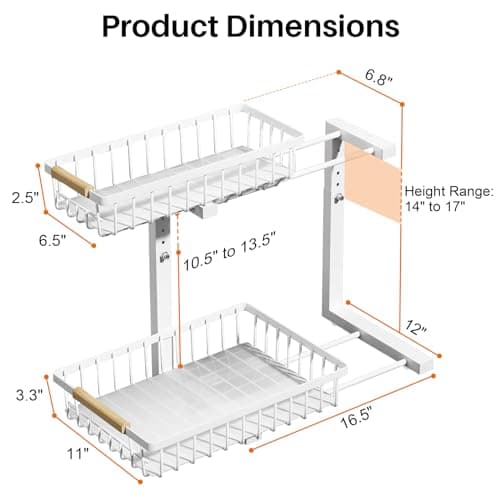 REALINN Adjustable Under Sink Storage, 2-Tier White Drawer Cabinet for Kitchen & Bathroom