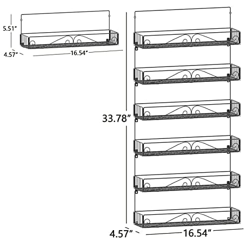 SWOMMOLY Large Capacity Wall Mount Spice Rack, 6 Pack Black