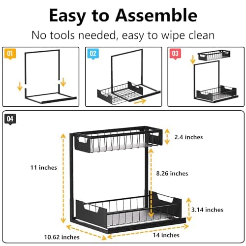 Black 2-Pack 2-Tier Metal Under Sink Organizer for Bathroom