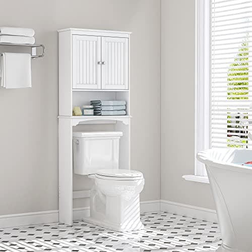 Spirich White Toilet Storage Cabinet with Organizer Shelves