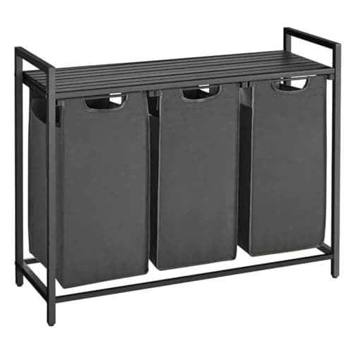 VASAGLE Laundry Sorter with 3 Bags, Metal Frame, 3 x 10 Gallons, Black and Gray