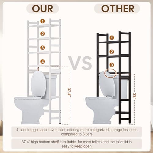 Bamboo Over-the-Toilet Organizer with Baskets & Hooks (White)